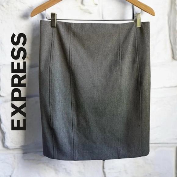 Express Dresses & Skirts - Express Gray Pencil Skirt with Back Pleated Slit, 8